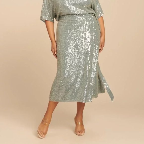 Sally LaPointe Sequin Viscose Belted WraP Skirt - Picture 2 of 10